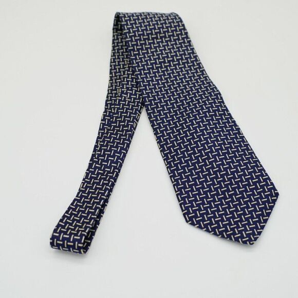 Jos A Bank Premier Collection Blue Tan Basketweave Short Silk Tie - Picture 5 of 5